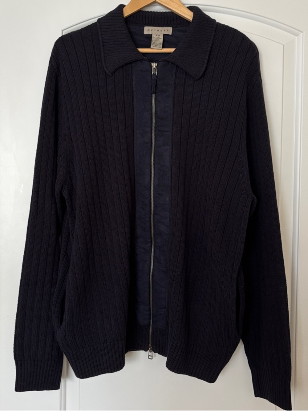 Retreat Navy 100% Cotton Ribbed Full Zip Sweater Jacket Men’s M 40 EUC